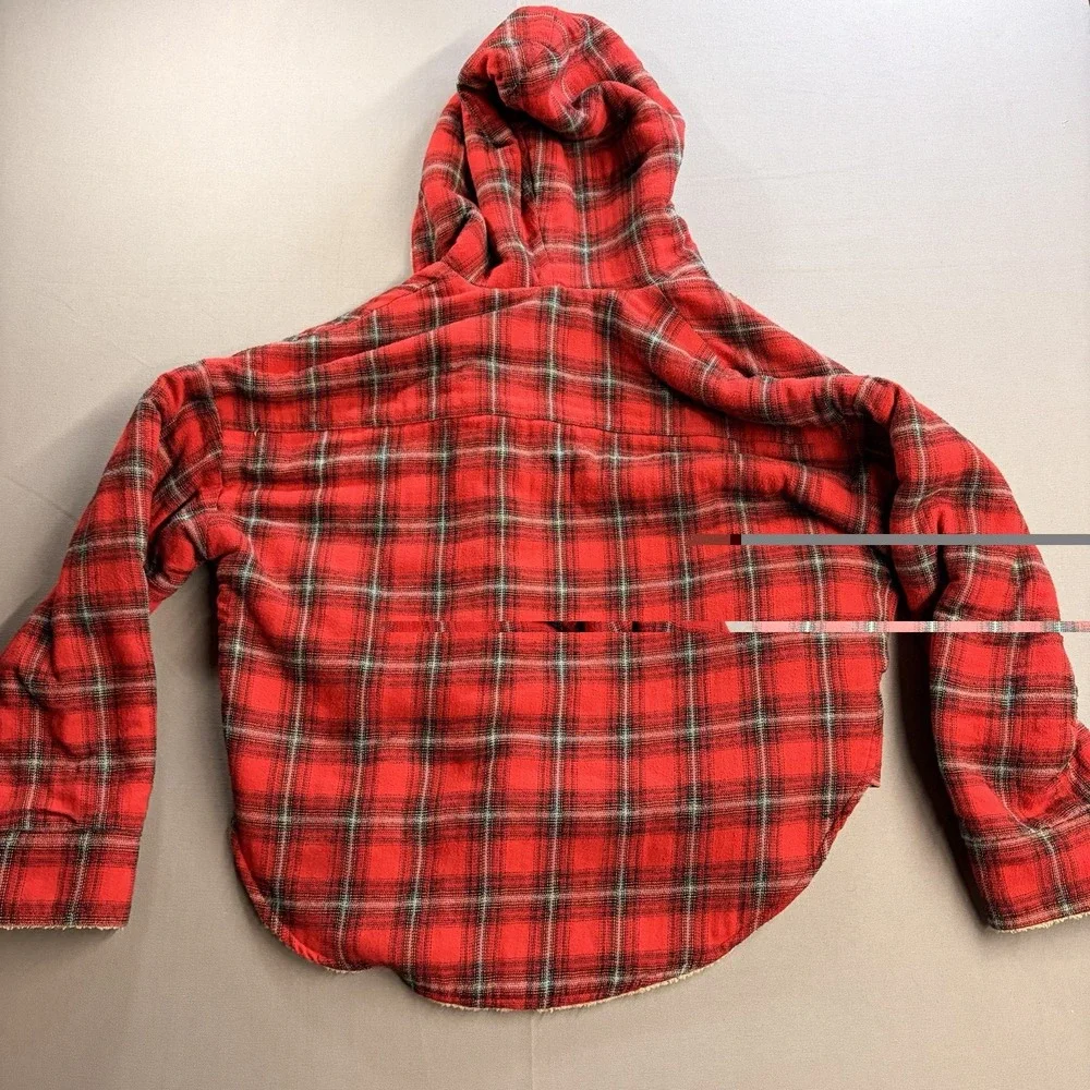 Wild Fable XS Red Plaid Flannel Sherpa Lined Hooded Shirt Jacket